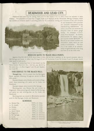 CB&Q "Summer Resorts of the Black Hills" brochure, p.3, Deadwood and Lead City (1899) CB&Q Brochures "Summer Resorts of the Black Hills" (1899)