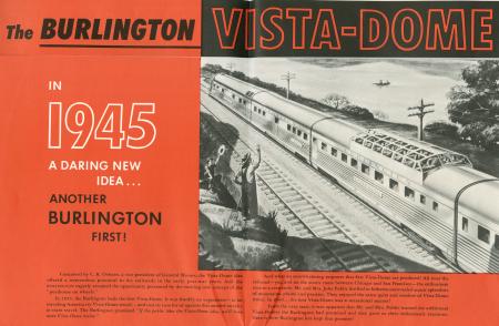 Cover, CB&Q "The Burlington Vista-Dome in 1945" brochure (1955) Brochure cover "The Burlington Vista-Dome in 1945"