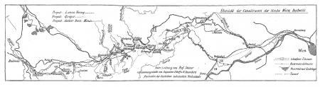 Map of the area between Vienna and Budweis with three canalisation-projects Map of the area between Vienna and Budweis with three canalisation-projects