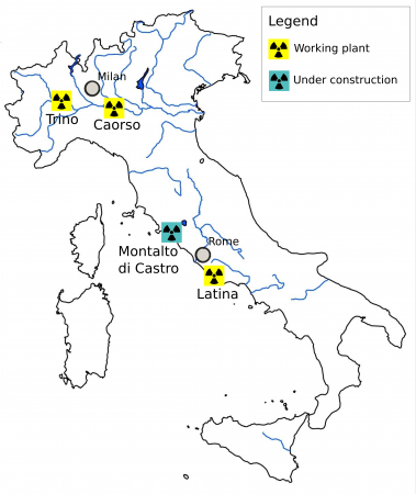 Map of nuclear plants in Italy in 1987