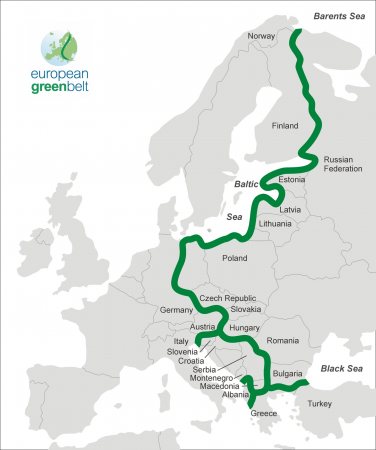 Map showing the path of the Green Belt across Europe Map showing the path of the Green Belt across Europe