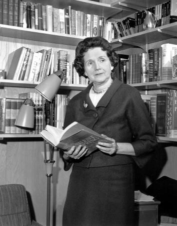 Rachel Carson holding her book Silent Spring