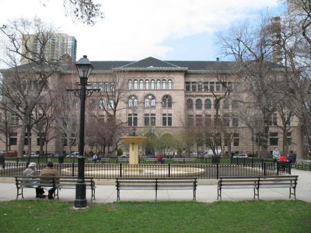 The Newberry Library in Chicago. Washington Square Park and the main facade of the Newberry Library