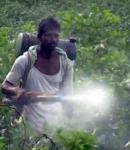 Still of a sprayer in the field from the film 100% Baumwolle